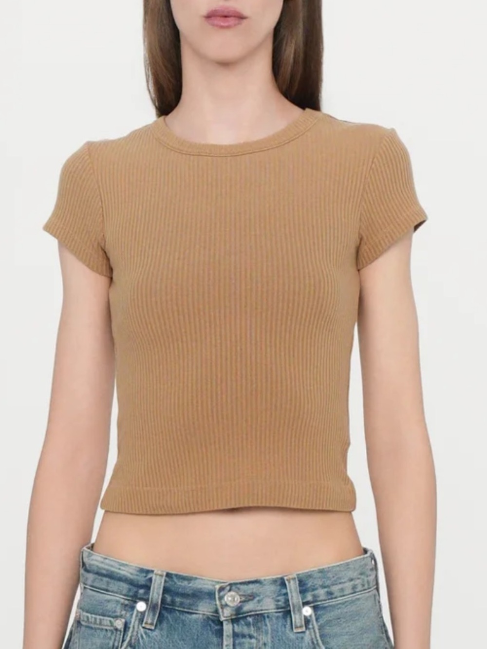 Citizens of Humanity Nello Ribbed Short Sleeve Women’s Top - Tan